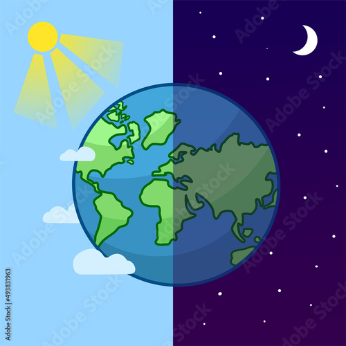 Earth. Day Night. Equinox. Vector illustration. Spring equinox illustration.