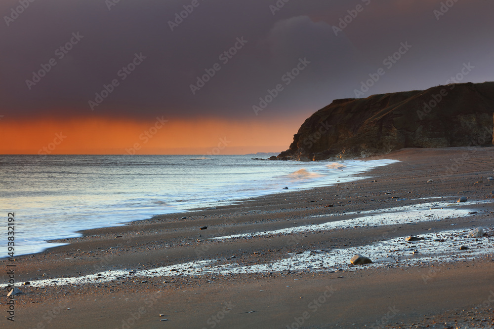 Sunrise at Blast Beach looking towards Chourdon Point, Seaham, County Durham, England, UK.
