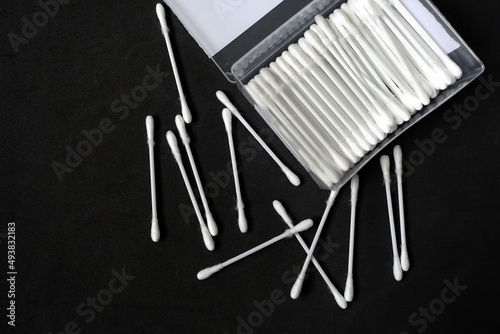 close-up cotton ear cleaning sticks,