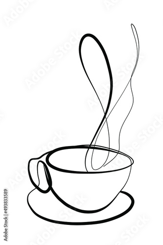 Single continuous line drawing of a cup of coffee drink.