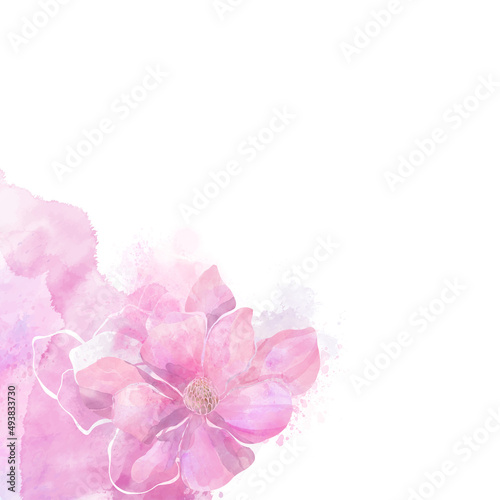 Abstract art botanical background.  Luxury wallpaper design with magnolia flowers on pink watercolor background. Minimal Design for text, packaging and prints.