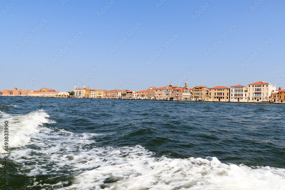 Panorama view of Venice, Giudecca Canal and Venetian Lagoon in Veneto, Italy
