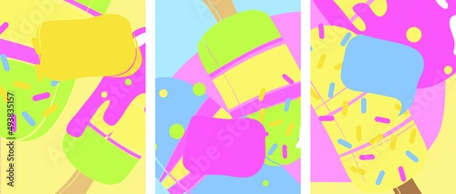 Beautiful layout for wallpaper design. Instagram story templates. Modern abstract colored background. Abstract ice cream. Play