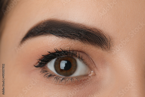 Young woman with permanent eyebrow makeup, closeup