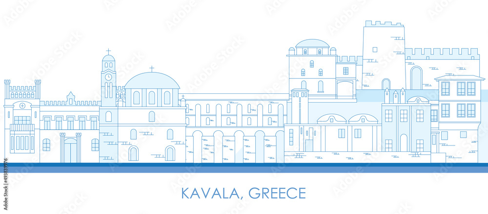 Outline Skyline panorama of city of Kavala, Greece - vector illustration