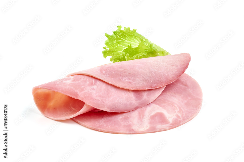 Sliced boiled ham, isolated on white background. Sliced boiled ham, isolated on white background.