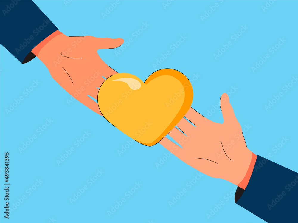People hold heart in hands show love and care in relations. Human kindness and support. Volunteer demonstrate mercy People hold heart in hands show love and care in relations. Human kindness and support. Volunteer demonstrate mercy