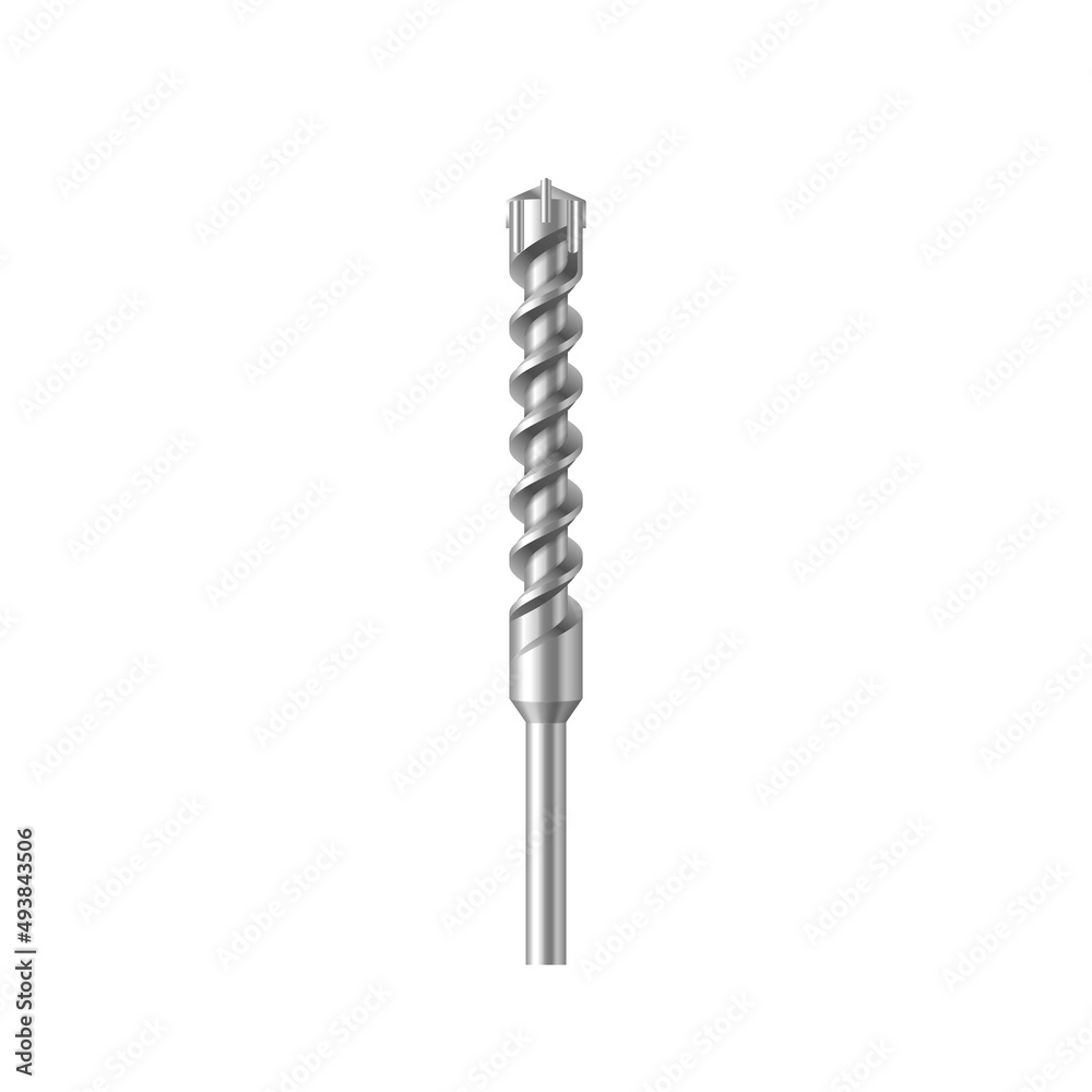 Realistic drill bit and steel nail. Accessory for repair, drilling wood, concrete or metal surface