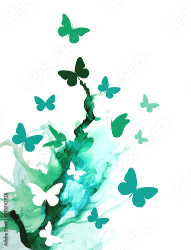 Abstraction watercolor with butterflies. Vector illustration