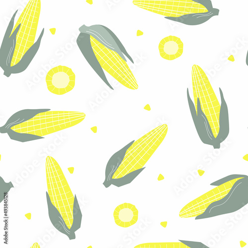 Seamless pattern with corn cobs. Print with vegetables. Vector graphics.