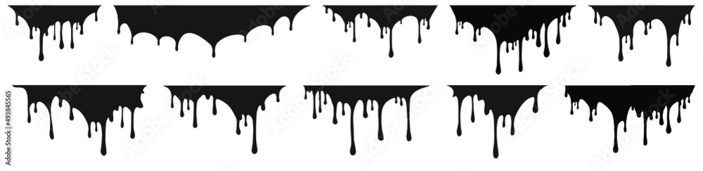 Set of melt black or liquid paint drops. Vector illustration for your design. 