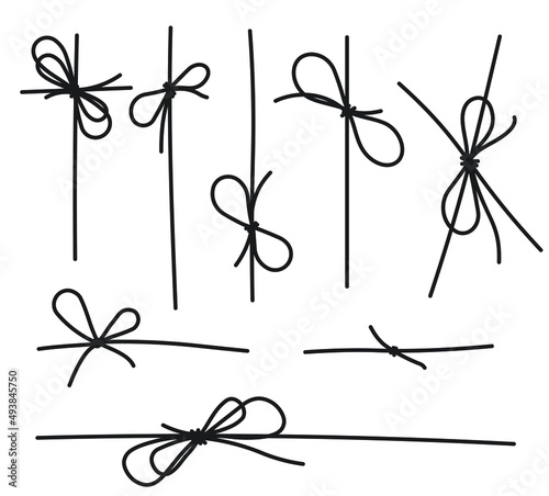 Set of decorative black ropes bow for your design