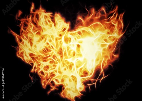 ハートの形に燃え上がる炎のイラスト