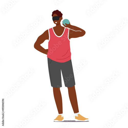 Paralympic Blind Athlete with Ball in Hand and Eye Bandage, Disabled Sportsman Character Wear Uniform, Man with Injuries