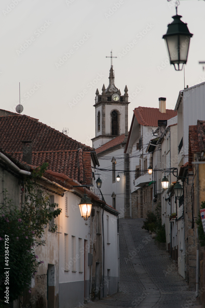 Beautiful cityscape of Belmonte at sunset, a picturesque town with jewish heritage at eastern Portugal.