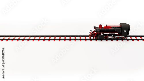 3D render of the vintage of the train. Modern red train.