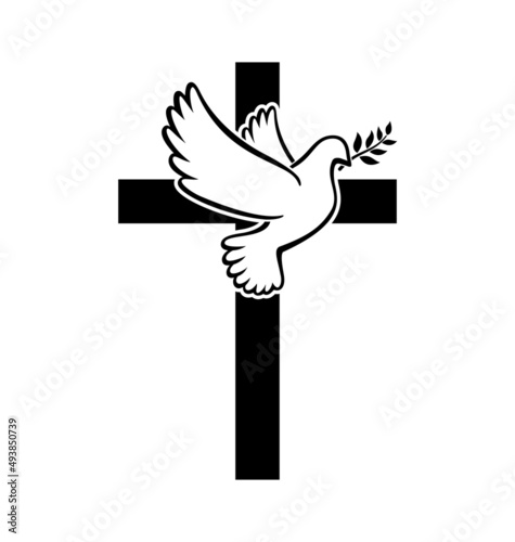 beautiful white peace dove on Christian cross