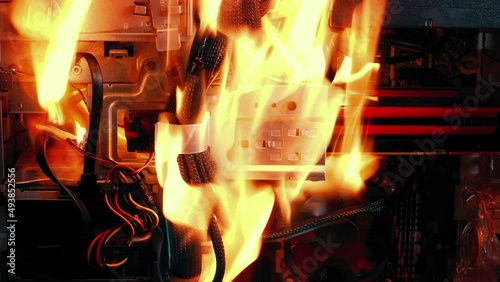 PC Attack Starts Fire - Malware, Hacker Concept photo