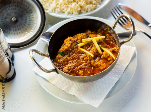 Lamb Karahi in large vessel. Indian or pakistani cuisine