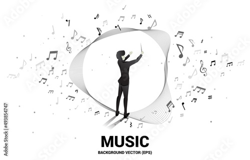 Vector conductor with music melody note dancing flow . Concept background for song and concert theme.