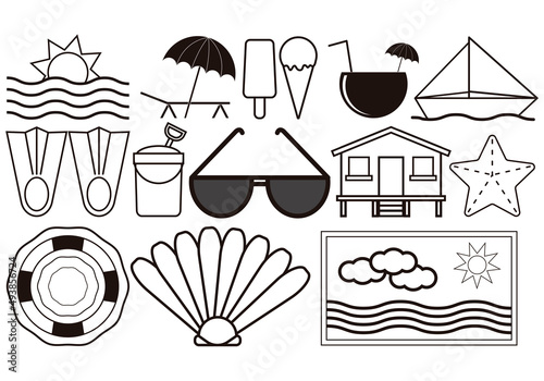 Iconos negro de verano en fondo blanco.