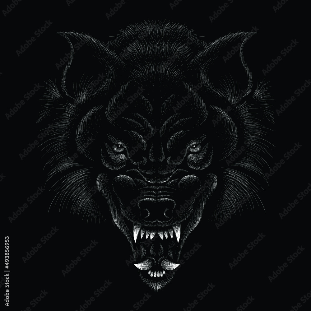 The Vector dog  or wolf for tattoo or T-shirt design or outwear.  Cute print style logo  dog  or wolf  background. This hand drawing would be nice to make on the black fabric or canvas.