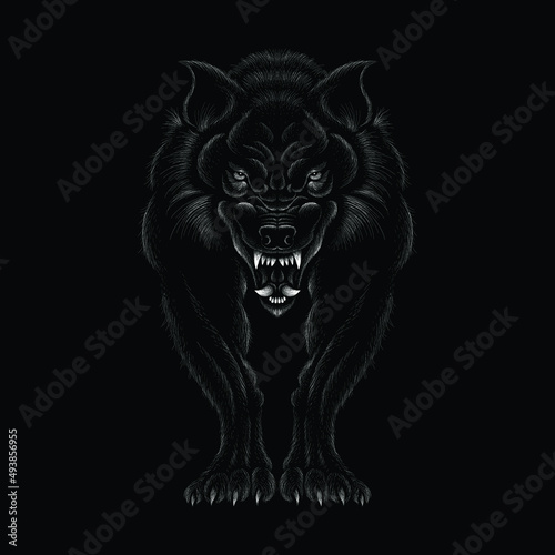 The Vector dog or wolf for tattoo or T-shirt design or outwear. Cute print style logo dog or wolf background. This hand drawing would be nice to make on the black fabric or canvas.