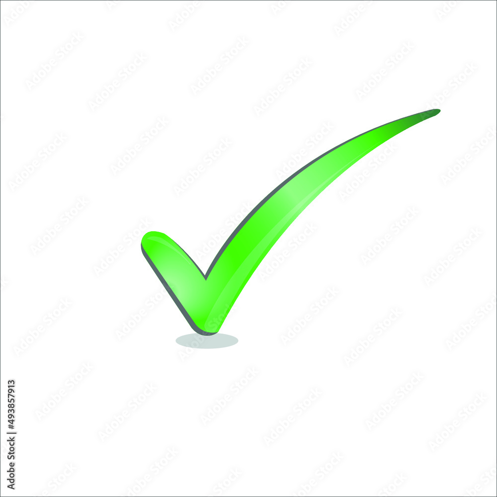 Green check mark icon with shadow on white background. ick symbol. Vector illustration Green check mark icon with shadow on white background. ick symbol. Vector illustration