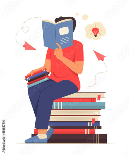 Man Reading a Book and Thinking Good Idea.