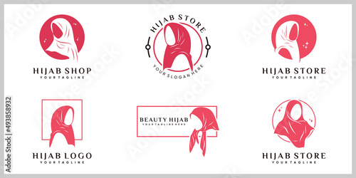 Hijab women icon set logo design tamplate with creative modern concept