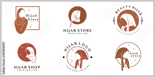 Hijab women icon set logo design tamplate with creative modern concept