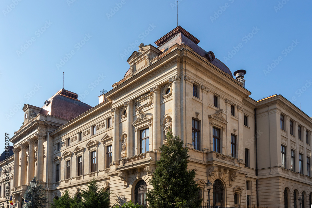 Street and buiding at downtown  of city of Bucharest, Romania