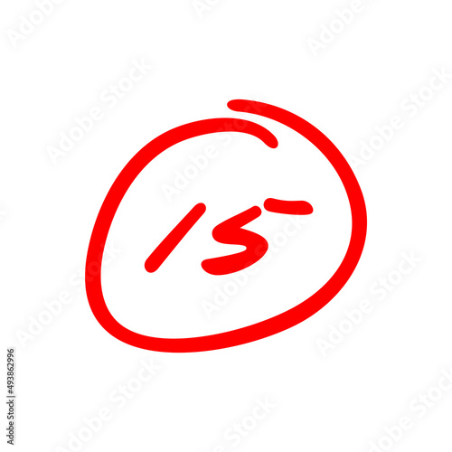 15 points exam score, red color illustration isolated on white background, vector illustration design