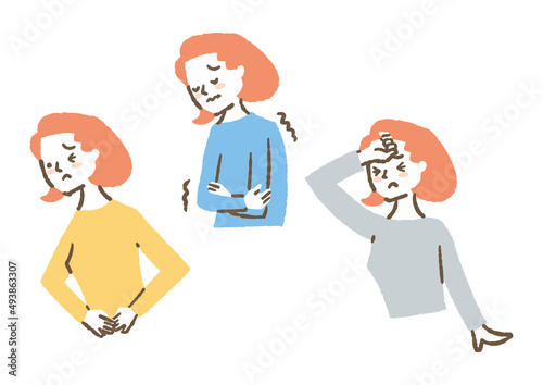 体調がすぐれない女性_セット_色