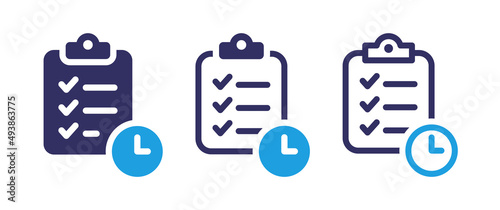Clipboard with clock icon set. To-do list and checklist symbol vector illustration