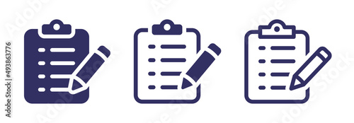 Clipboard with pencil icon set. Notepad symbol vector.