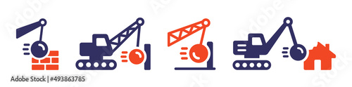 Demolition icon collection isolated on white background.