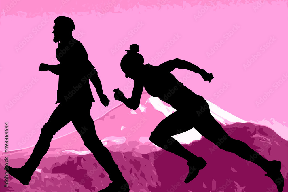 dos jóvenes corriendo en el monte 
 
