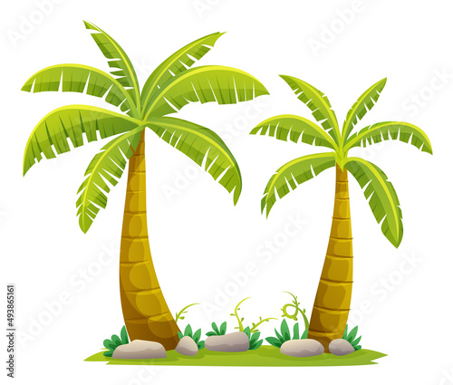 Tropical palm trees illustration in cartoon style