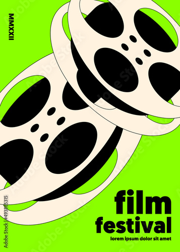 Movie and film poster design template background with film reel