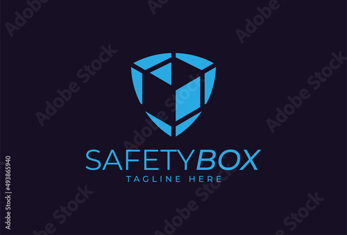 Safety box logo, shield with box inside, usable for brand and company logos, vector illustration