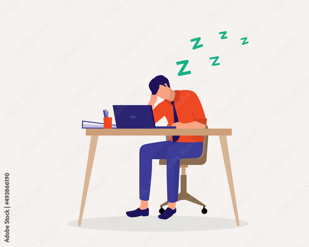 Male Employee Falls Asleep At Work. Male Employee Falls Asleep At Work.
