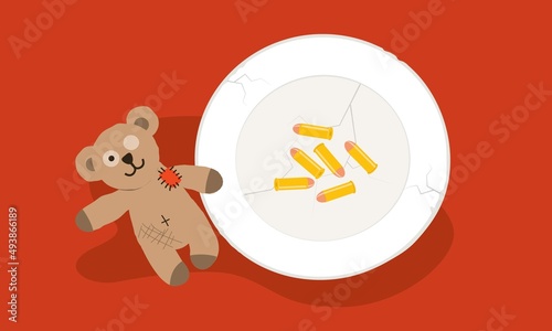 The Impact Of War Causes Children Suffer From Lack Of Food Concept.