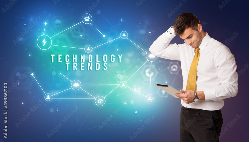 Businessman thinking about technology concept Businessman thinking about technology concept