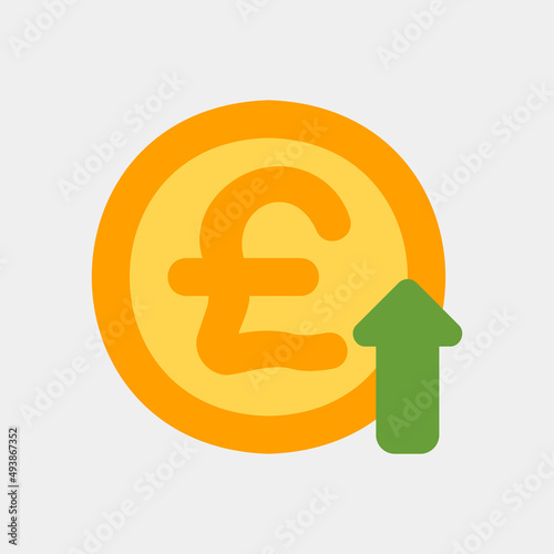 Pound sterling up icon in flat style about currency, use for website mobile app presentation
