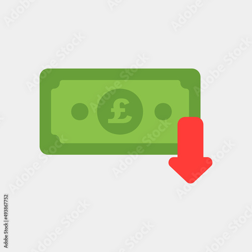 Pound sterling down icon in flat style about currency, use for website mobile app presentation