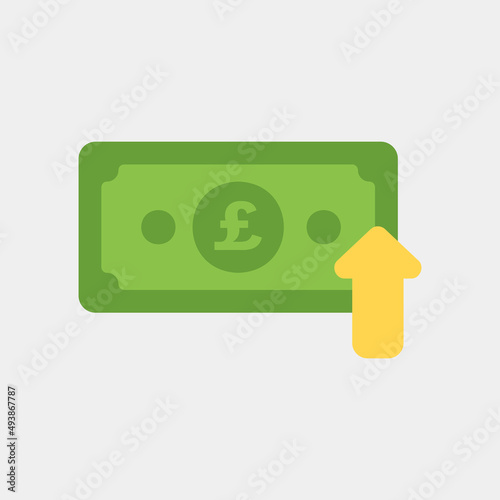 Pound sterling up icon in flat style about currency, use for website mobile app presentation