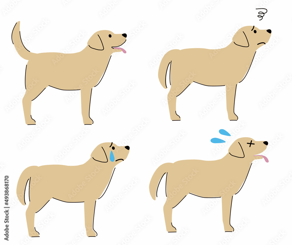 笑顔・困る・熱中症等いろいろな表情の犬のイラスト 笑顔・困る・熱中症等いろいろな表情の犬のイラスト