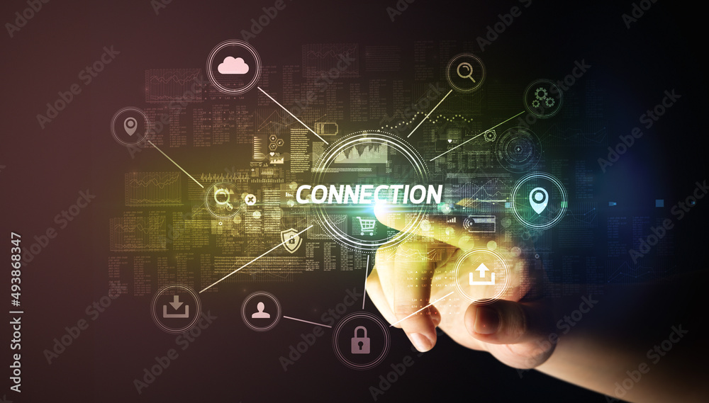 Hand touching cybersecurity button concept Hand touching cybersecurity button concept