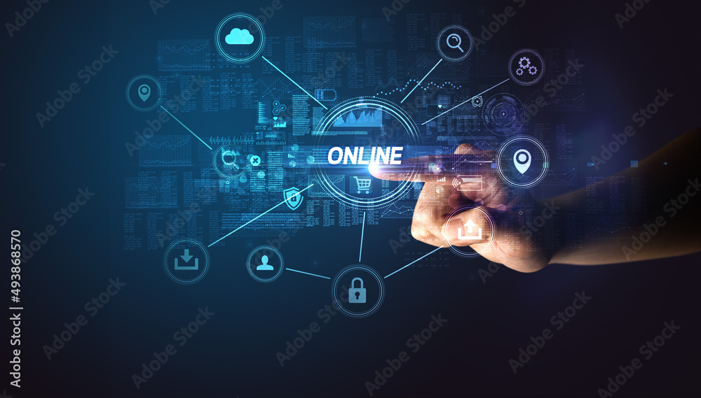 Hand touching cybersecurity button concept